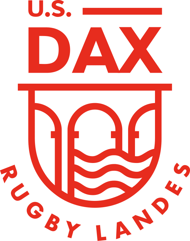 Logo rouge et blanc de l'U.S. Dax Rugby Landes, représentant des arches et des vagues.