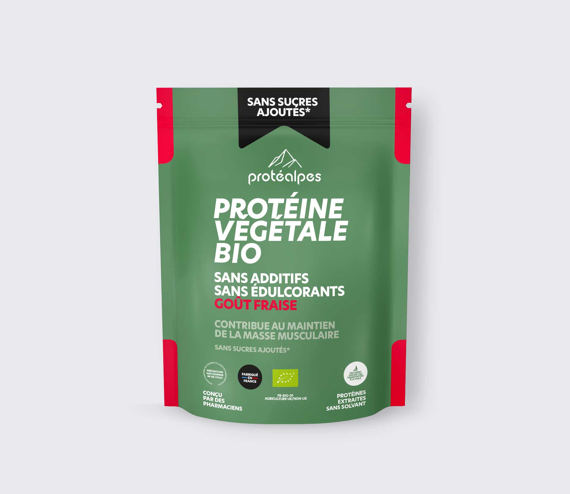 Protéine végétale BIO goût fraise – Gamme sans sucres ajoutés